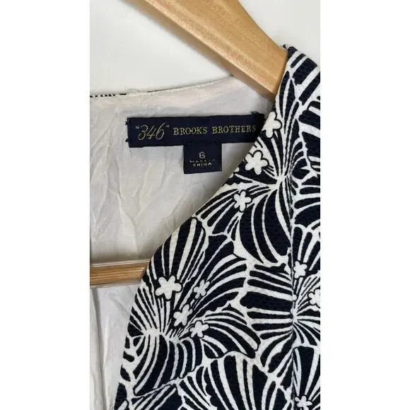Brooks Brothers Sleeveless Floral Fit Flare Dress Career Nautical Navy Women's 6 - Picture 4 of 15